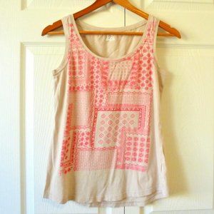 ERIC Alexandre Neon Pink Graphic on Beige Tank Size M